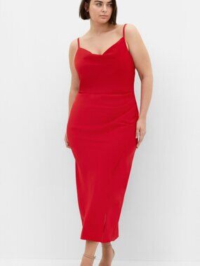City Mali Cowl Neck Slip Dress Red | Satin Feel Faux Wrap | Women’s 16 | NWT